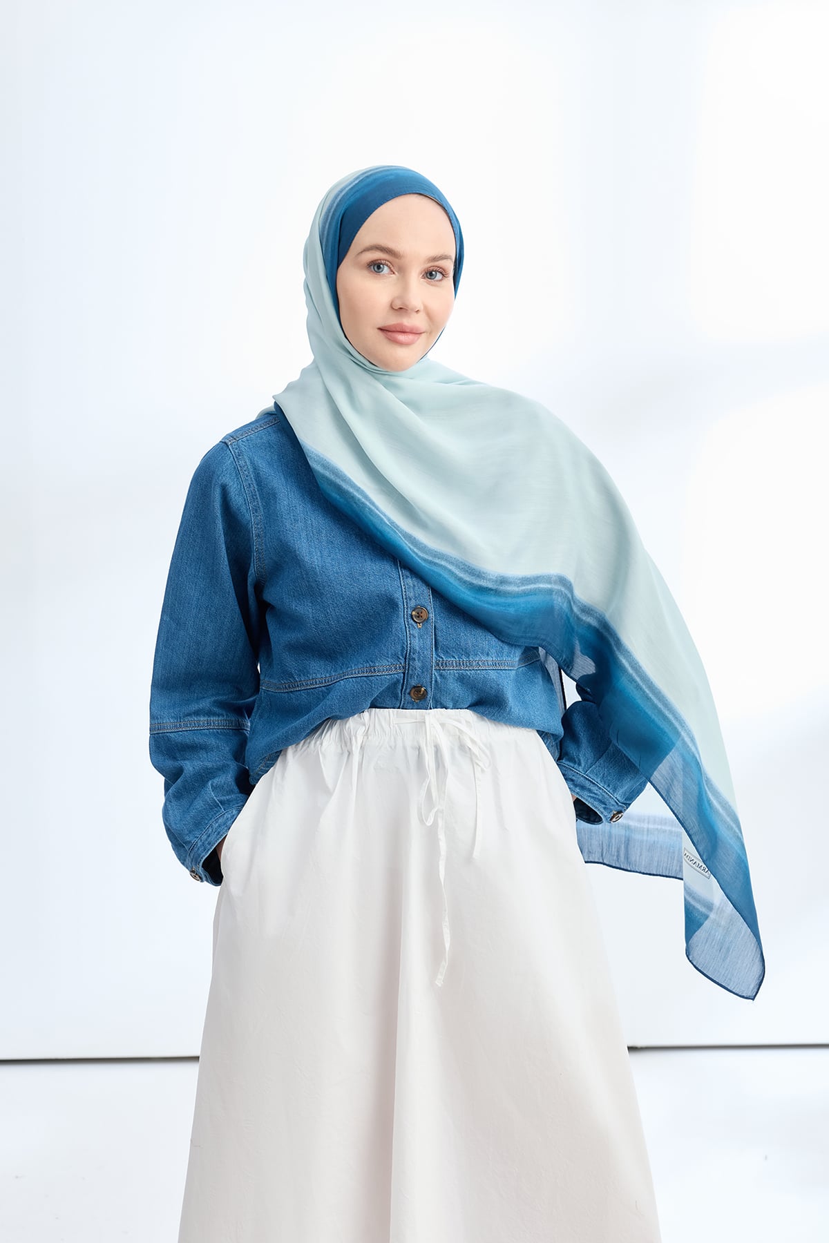 SOFT BLUSH FLOŞ VİSKON ŞAL - GRİ - PETROL MAVİSİ