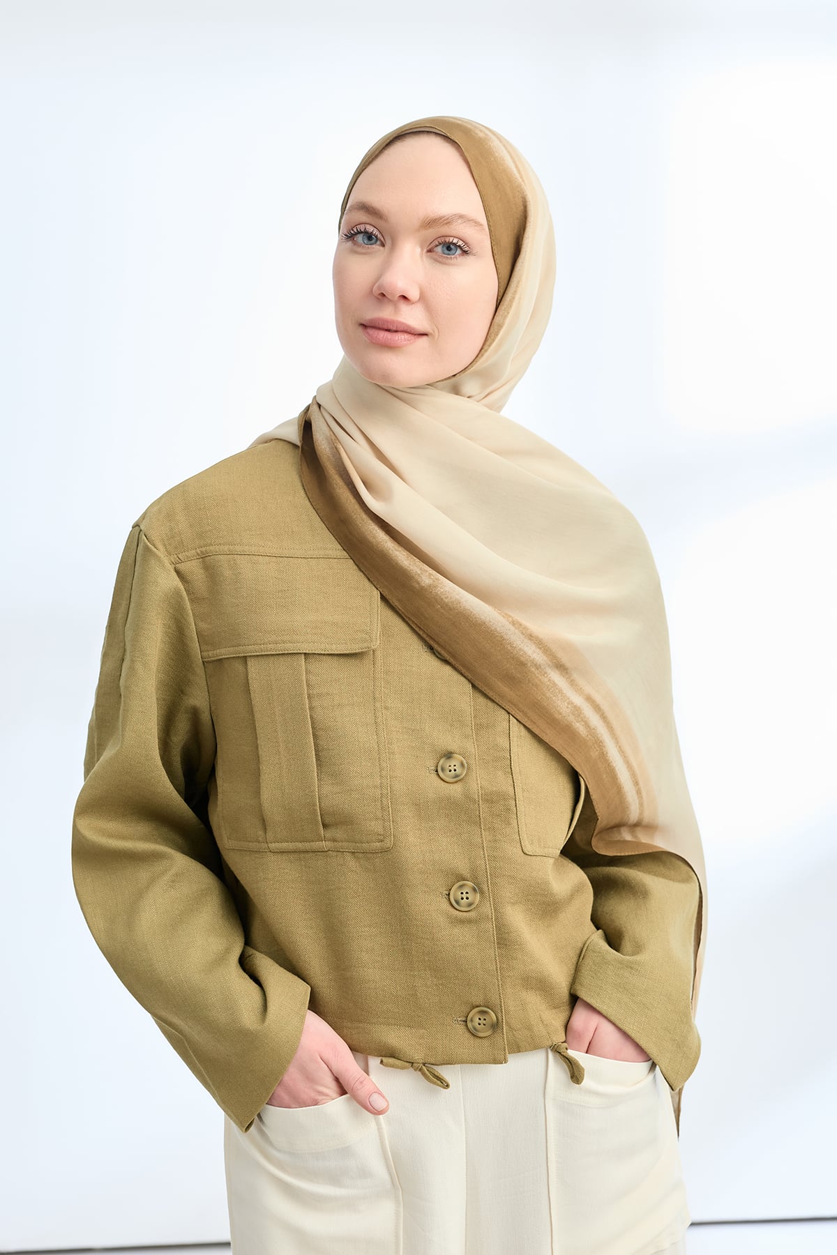 SOFT BLUSH FLOŞ VİSKON ŞAL - KETEN YEŞİLİ