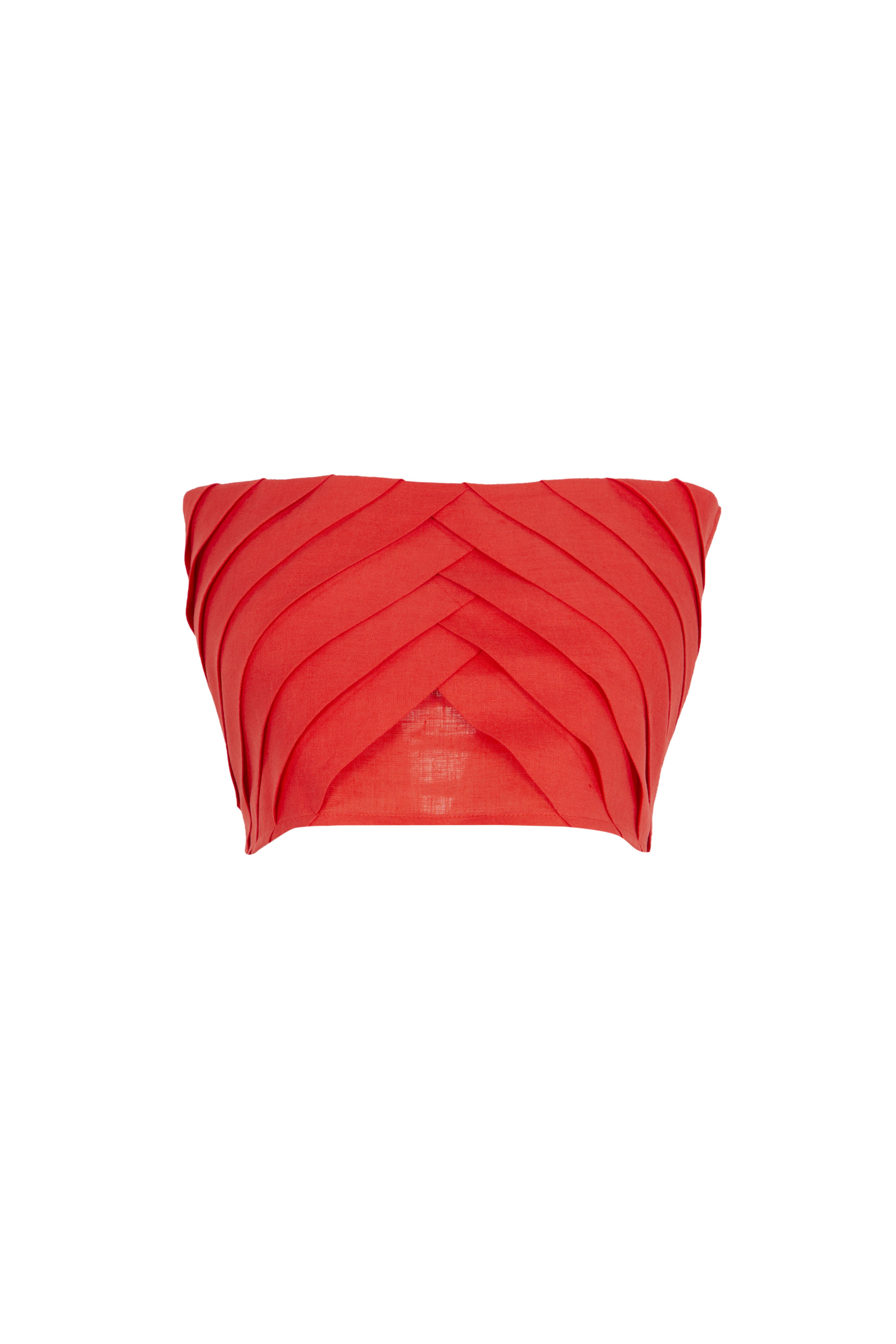 %100 KETEN CROP TOP KIRMIZI