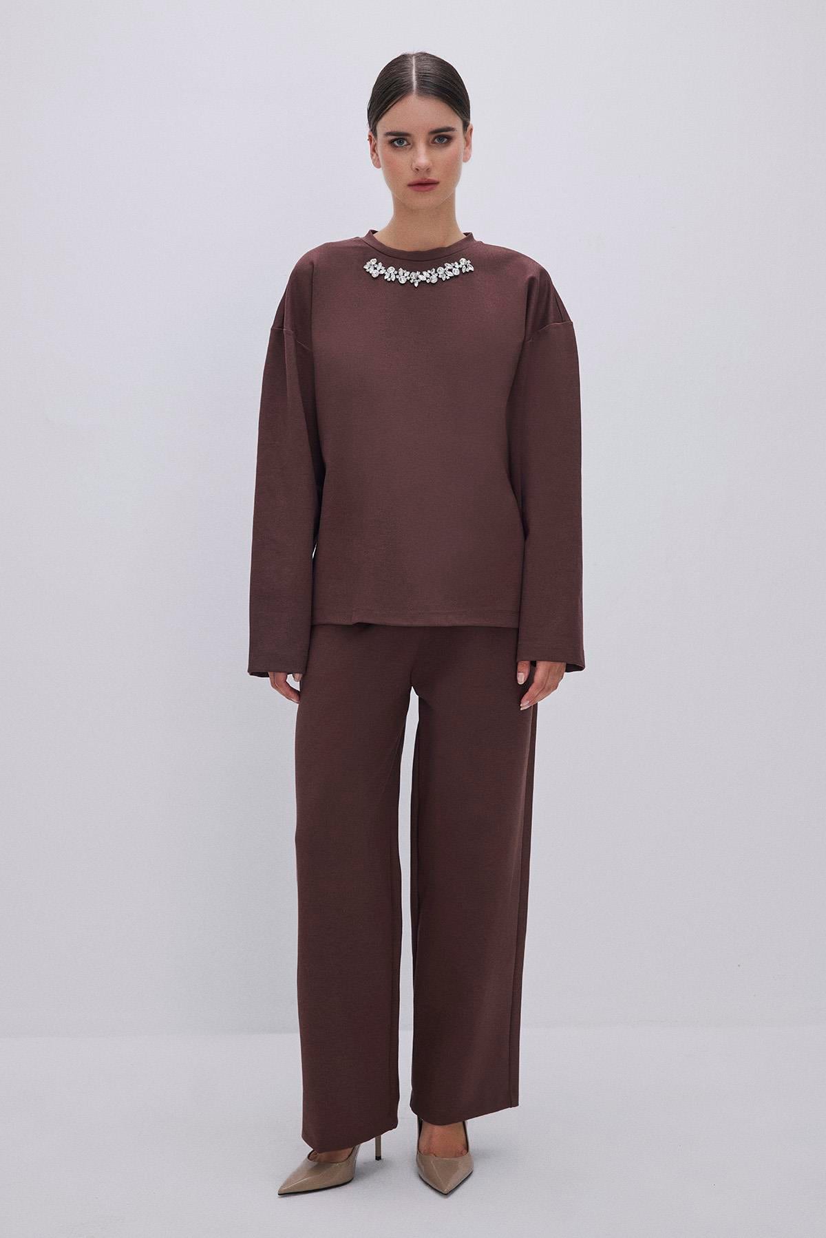 Straight-Leg Pants & Top Set Dark Brown