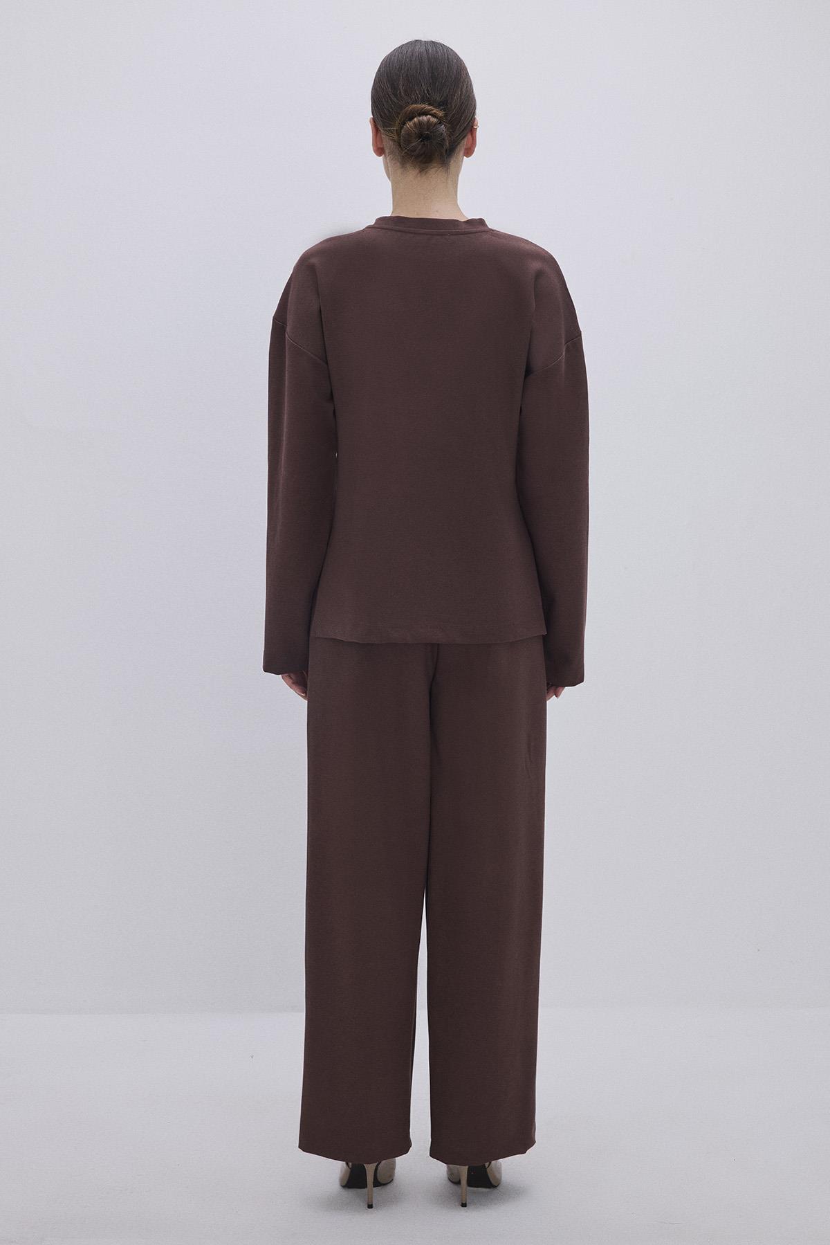 Straight-Leg Pants & Top Set Dark Brown