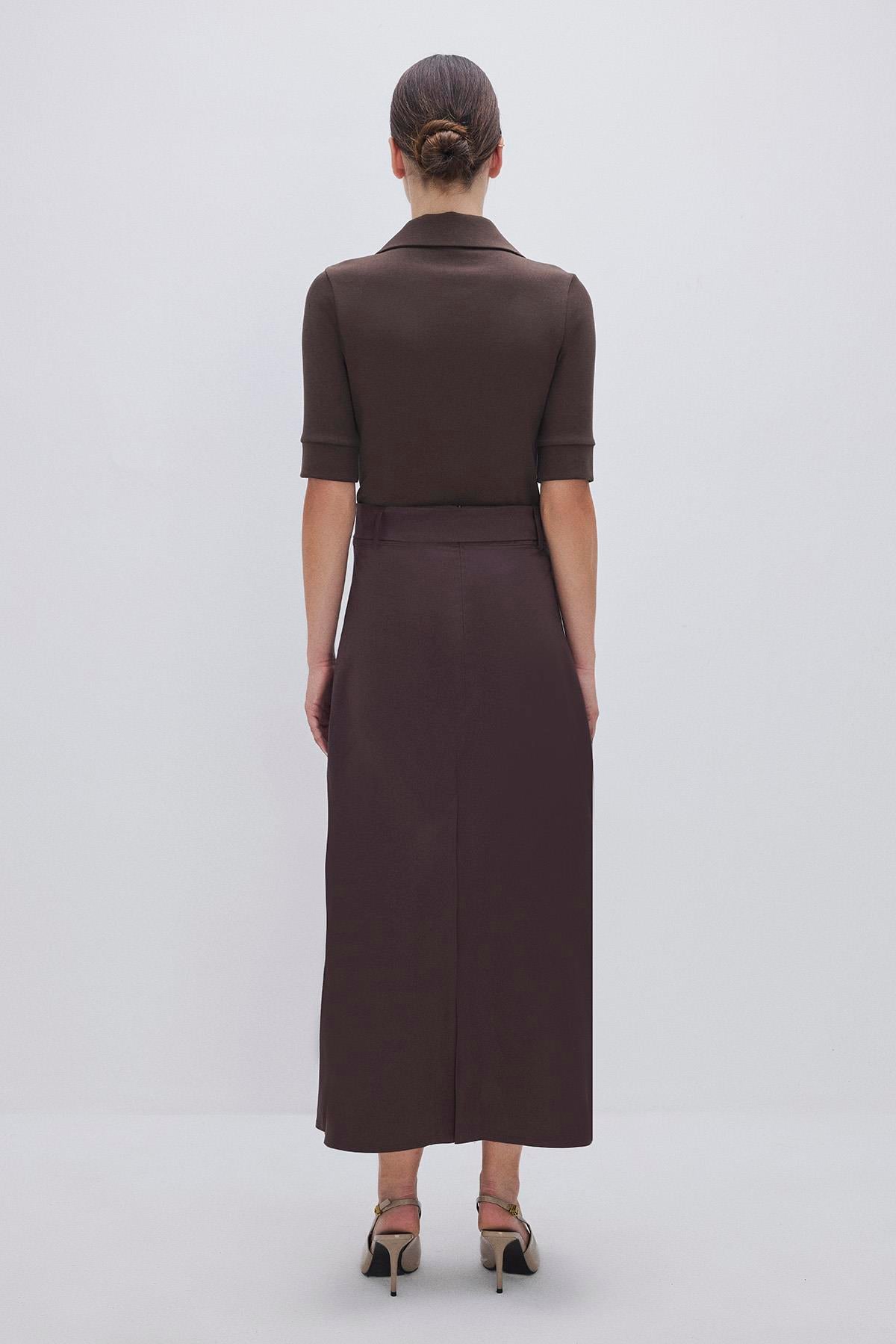 Essential Pleated Skirt Dark Brown