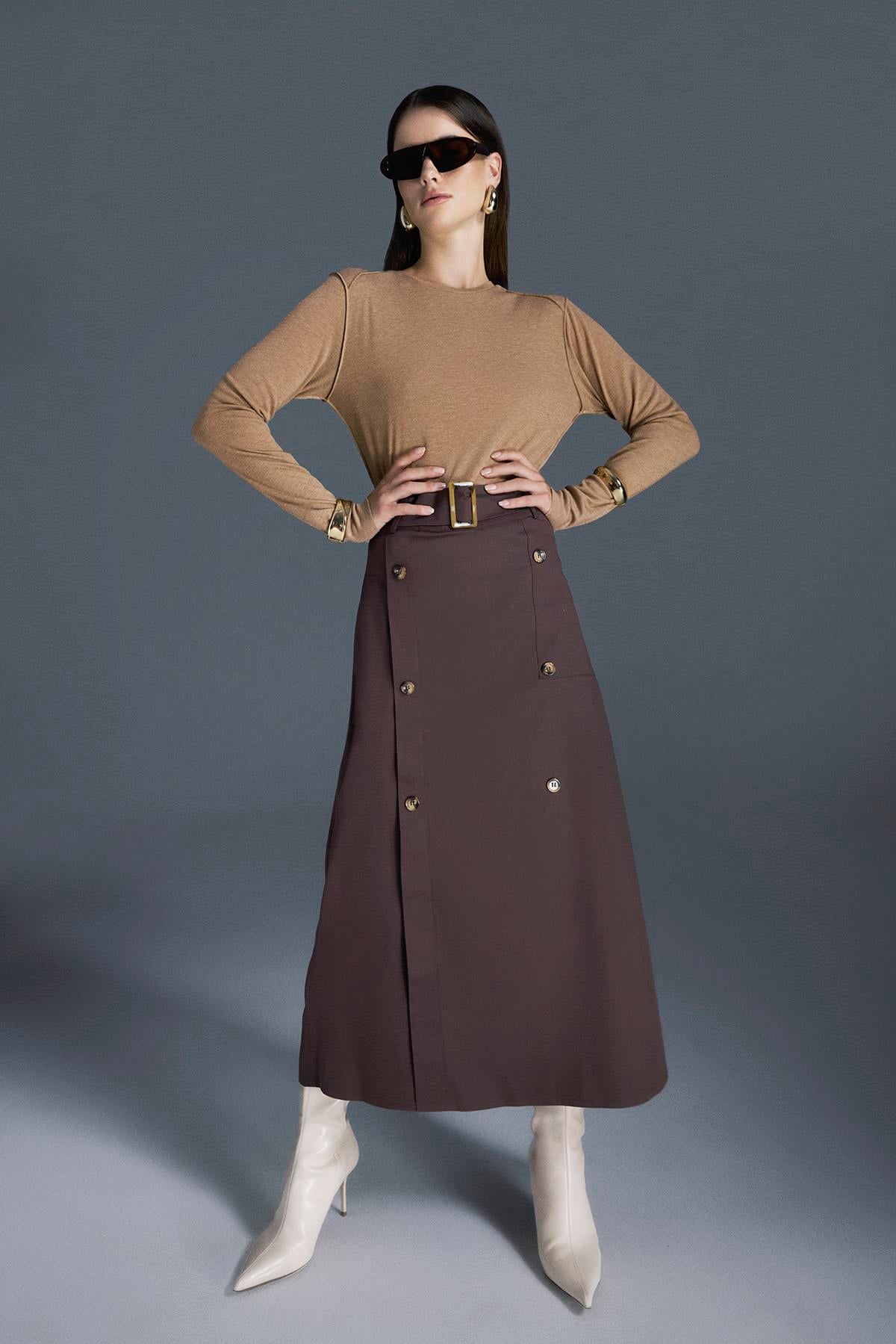 Essential Pleated Skirt Dark Brown