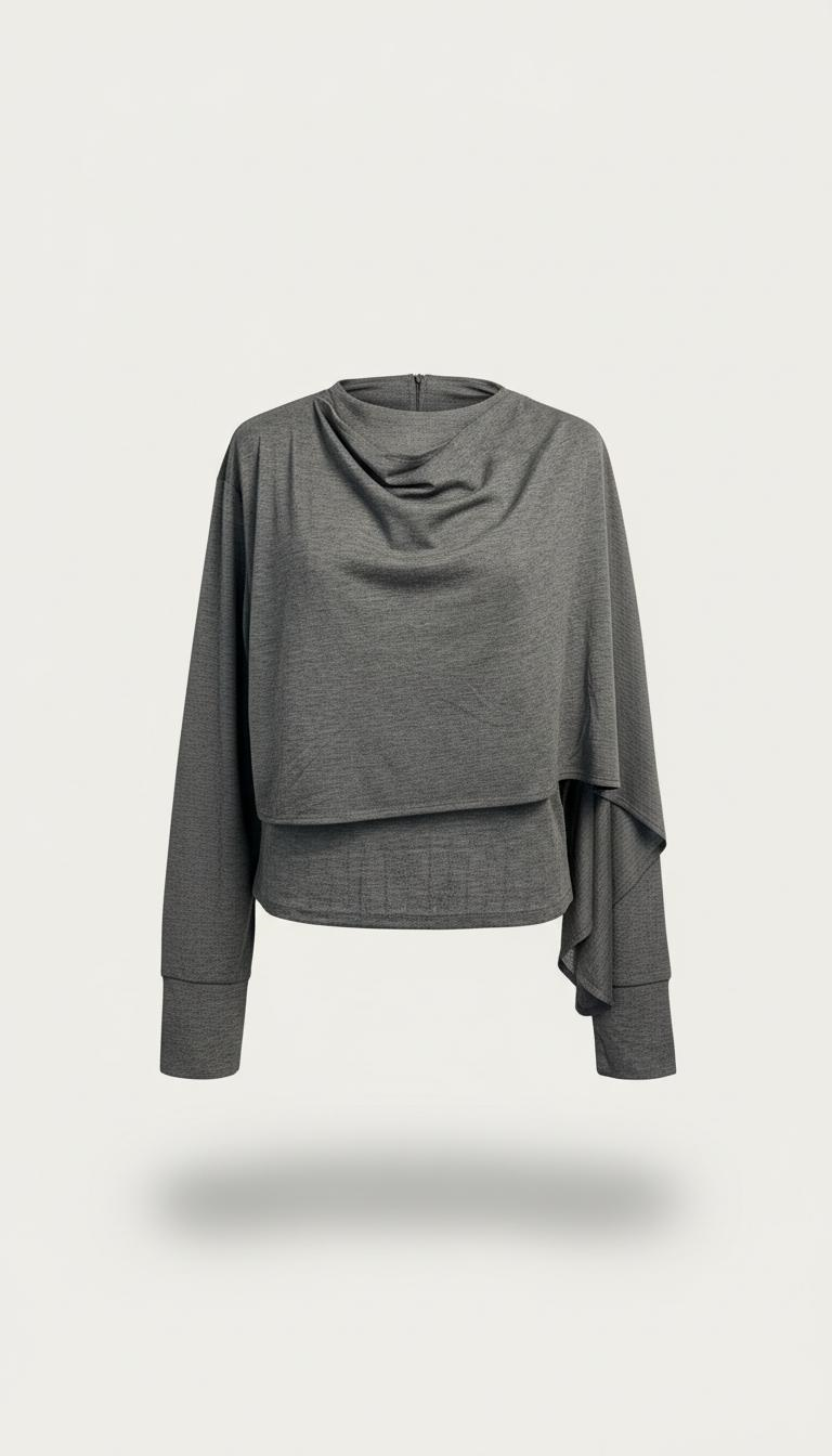 MODERN ŞAL YAKA BLUZ GRİ