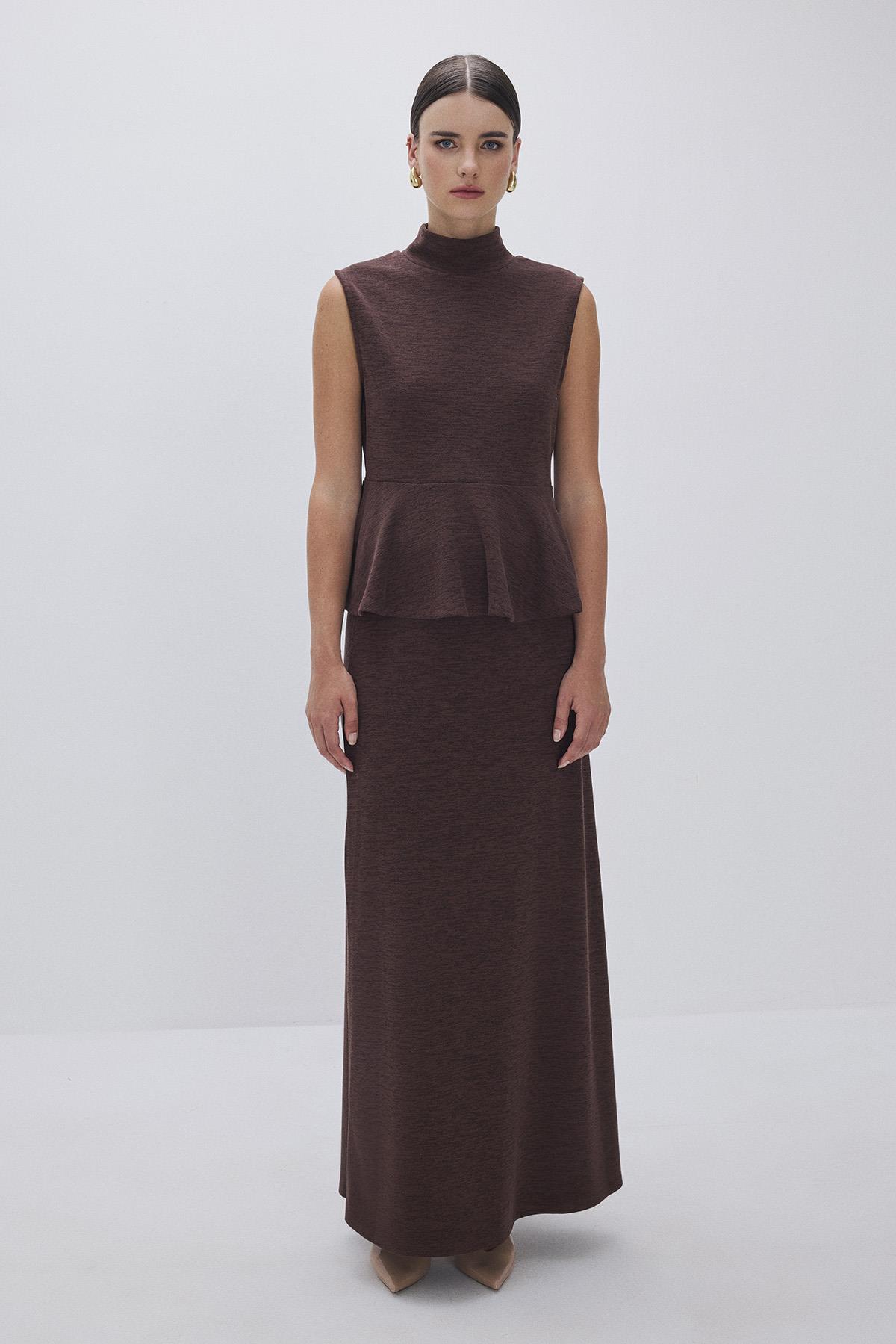 Peplum Detail Knitwear Set Dark Brown