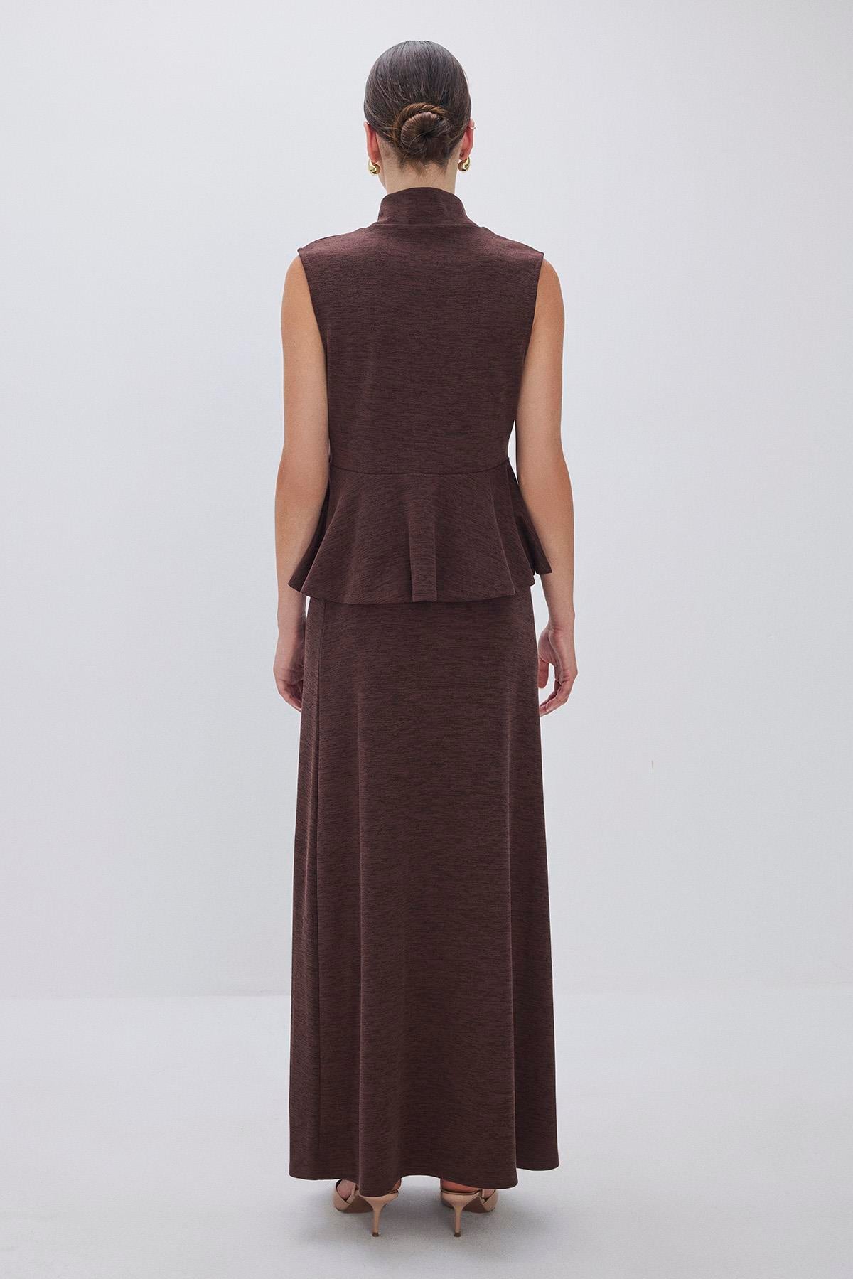 Peplum Detail Knitwear Set Dark Brown