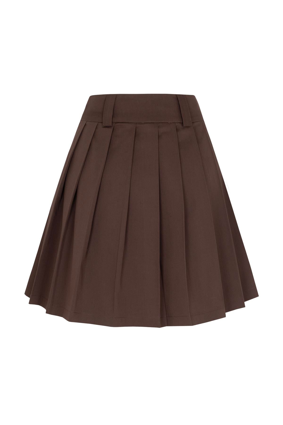 Pleated Mini Skirt Dark Brown