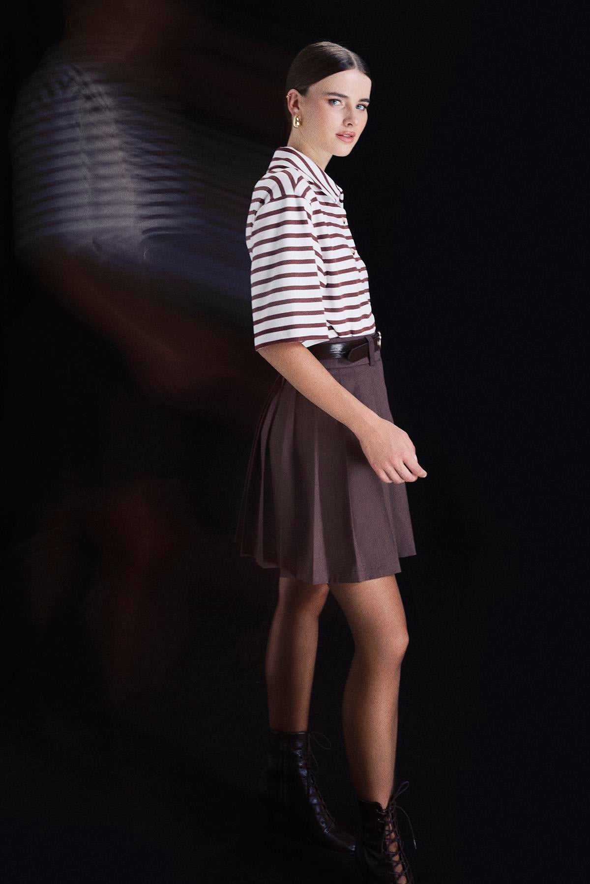 Pleated Mini Skirt Dark Brown
