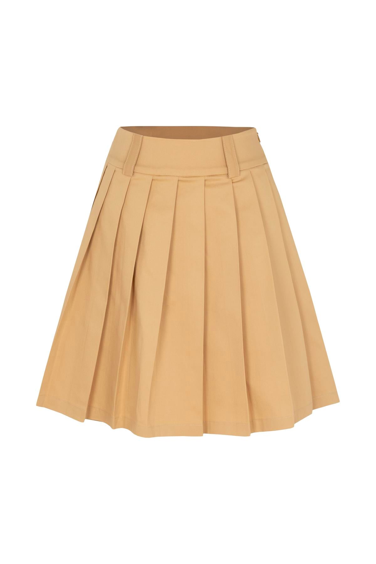 Pleated Mini Skirt Camel