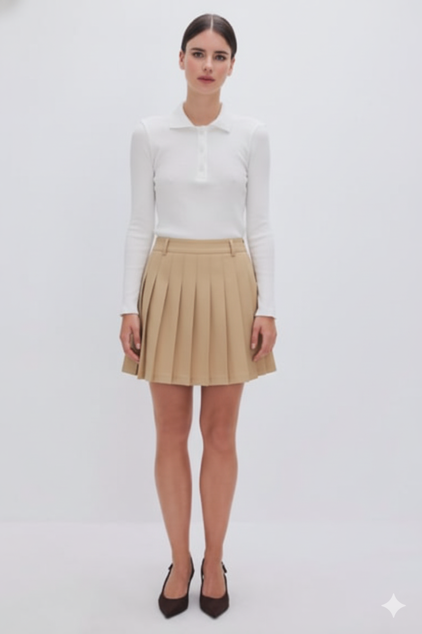 Pleated Mini Skirt Camel