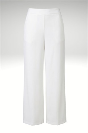 BELİ LASTİKLİ SATEN PANTOLON BEYAZ