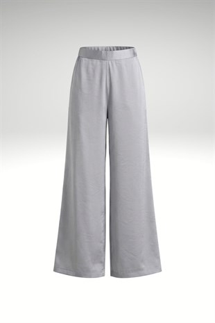 BELİ LASTİKLİ SATEN PANTOLON GRİ