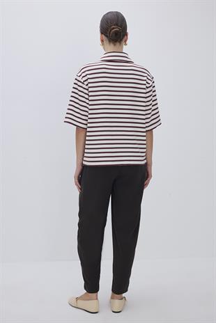 ÇİZGİLİ GENİŞ FORM T-SHIRT ACI KAHVE