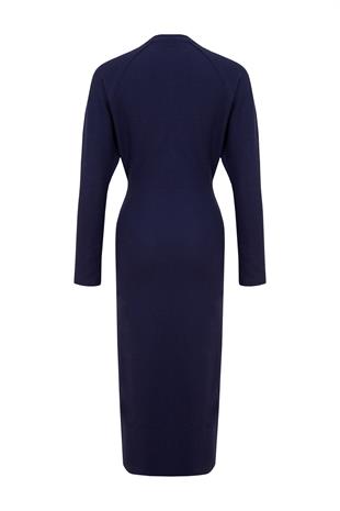 ESNEK  BASİC ÖRME ELBİSE LACİVERT