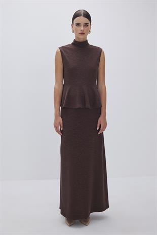 PEPLUM DETAYLI ÖRME TAKIM ACI KAHVE