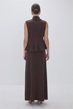 PEPLUM DETAYLI ÖRME TAKIM ACI KAHVE