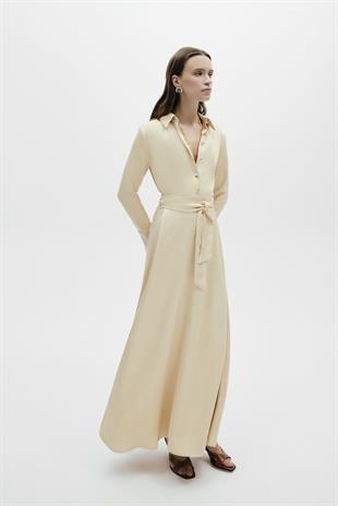SATEN MAXİ ELBİSE KREM