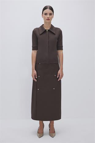 Chic Short Sleeve Shirt Dark Brown