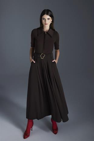 Chic Short Sleeve Shirt Dark Brown