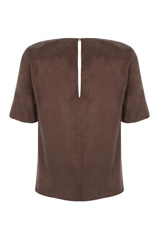 Stonewashed Silk Short Sleeve Blouse Dark Brown