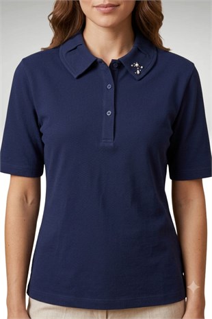 YAKA DETAYLI POLO T-SHIRT LACİVERT