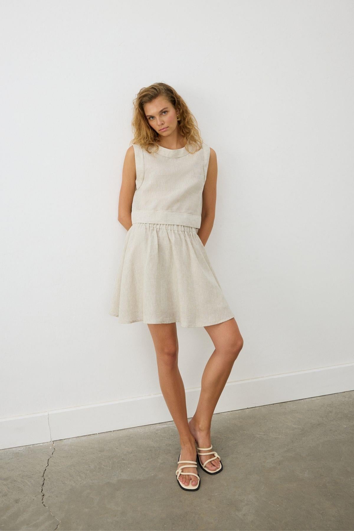 %100 KETEN BİYELİ CROP NATUREL