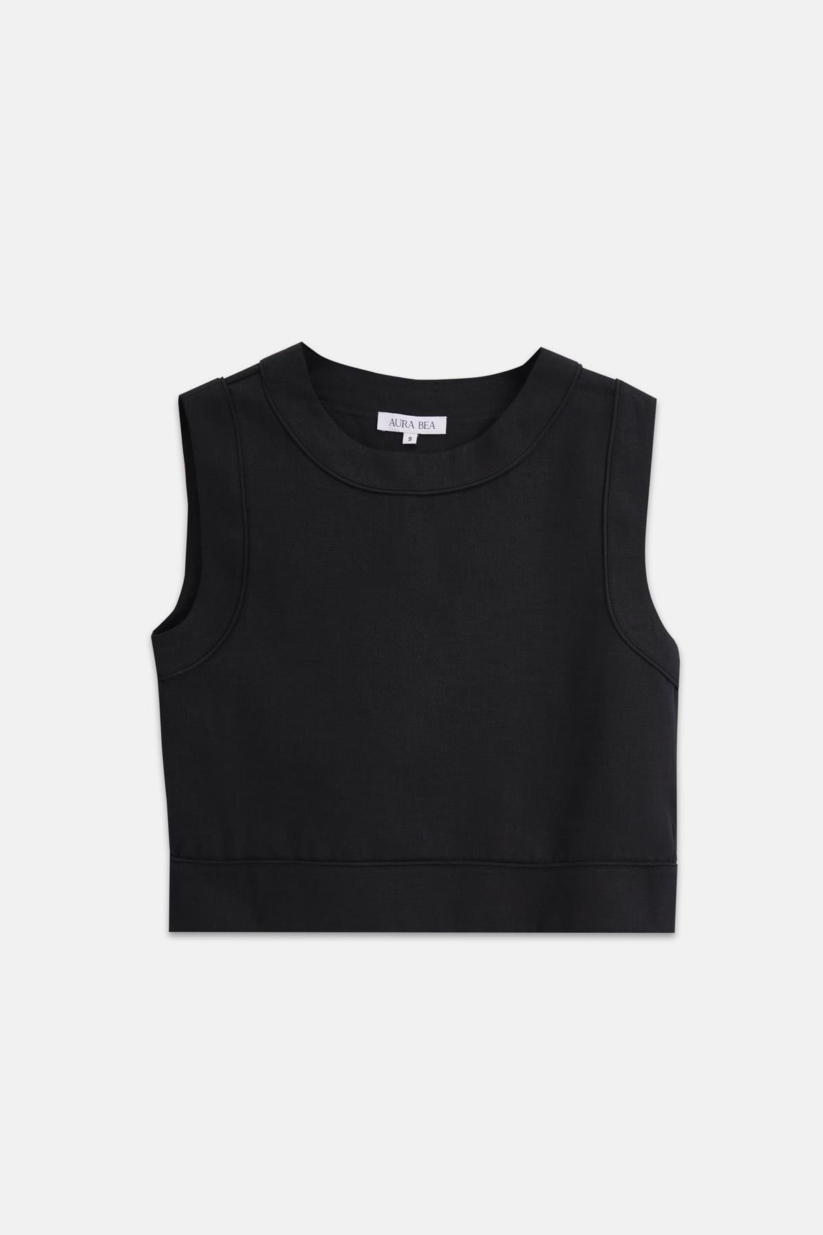 %100 KETEN BİYELİ CROP SİYAH