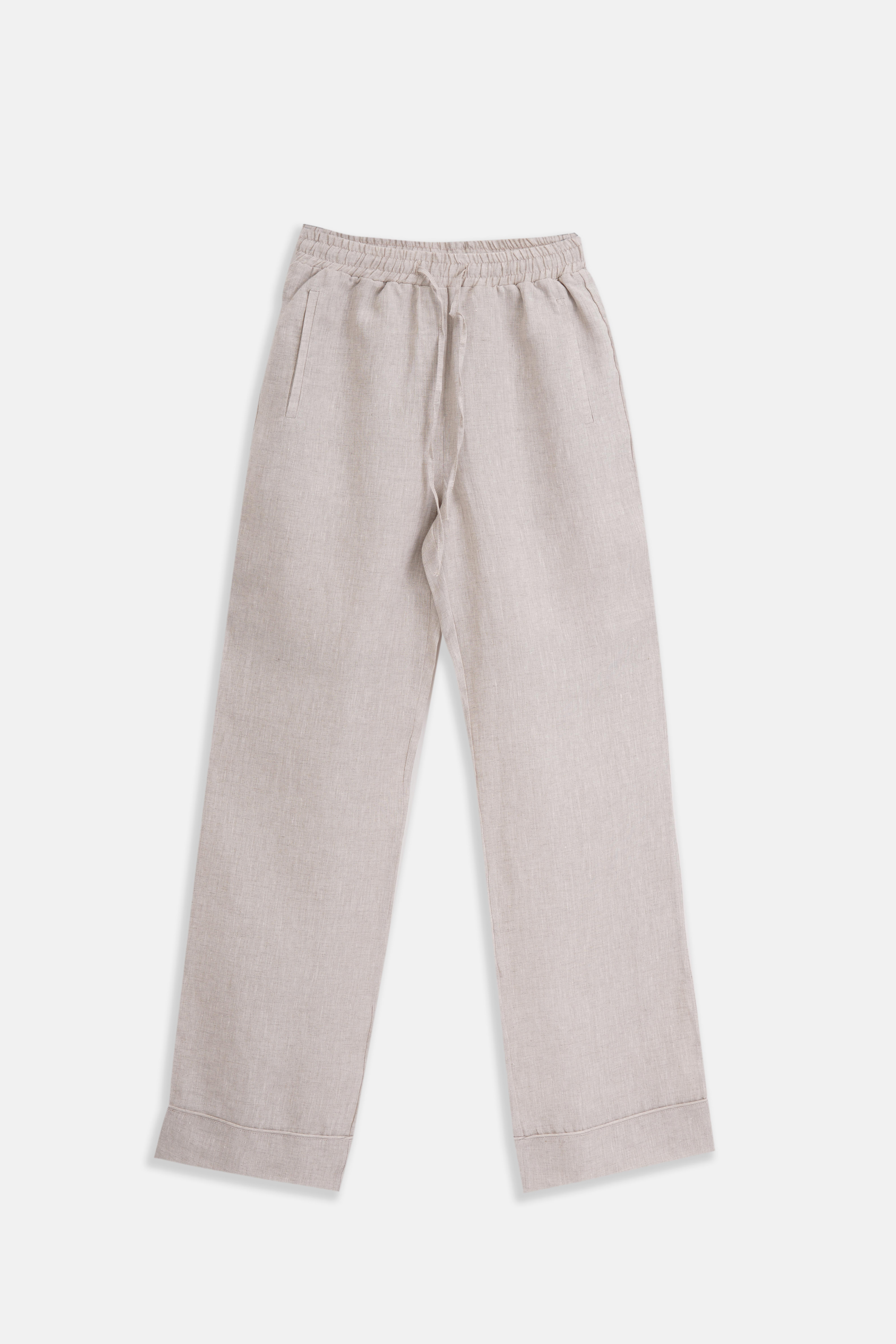 %100 KETEN BİYELİ PANTOLON NATUREL