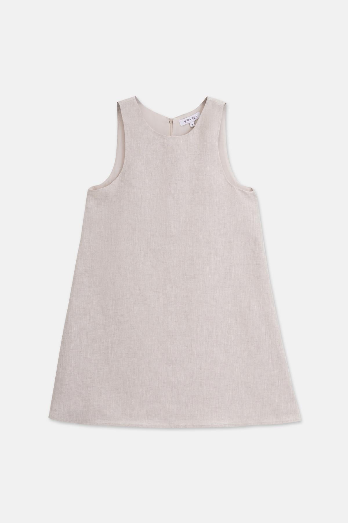 %100 KETEN HALTER YAKA MİNİ ELBİSE NATUREL
