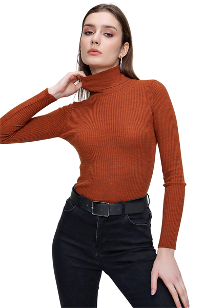 Kadın Taba Balıkçı Yünlü Triko Bluz