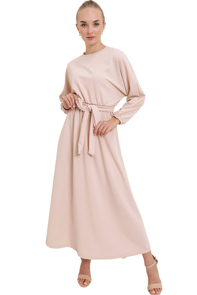 Kadın Bej Kuşaklı Ayrobin Elbise
