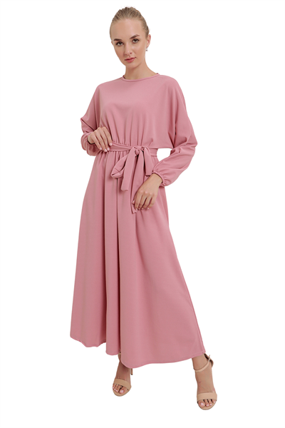Kadın Gül Kurusu Kuşaklı Ayrobin Elbise