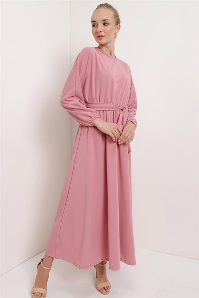 Kadın Gül Kurusu Kuşaklı Ayrobin Elbise