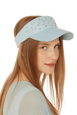 Kadın Bebe Mavi Üzeri Taşlı Tenisçi Şapka