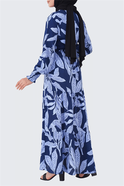 Kadın Laci Önden Bağlamalı Yaprak Desen Boydan Elbise