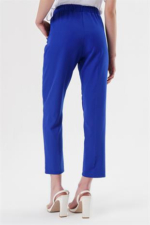 Kadın Saks Mavi Beli Lastikli Pantolon