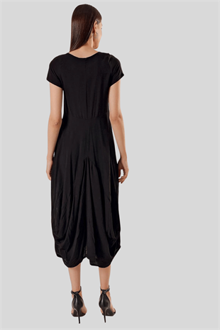 Kadın Siyah Nakışlı Cepli Şalvar Elbise