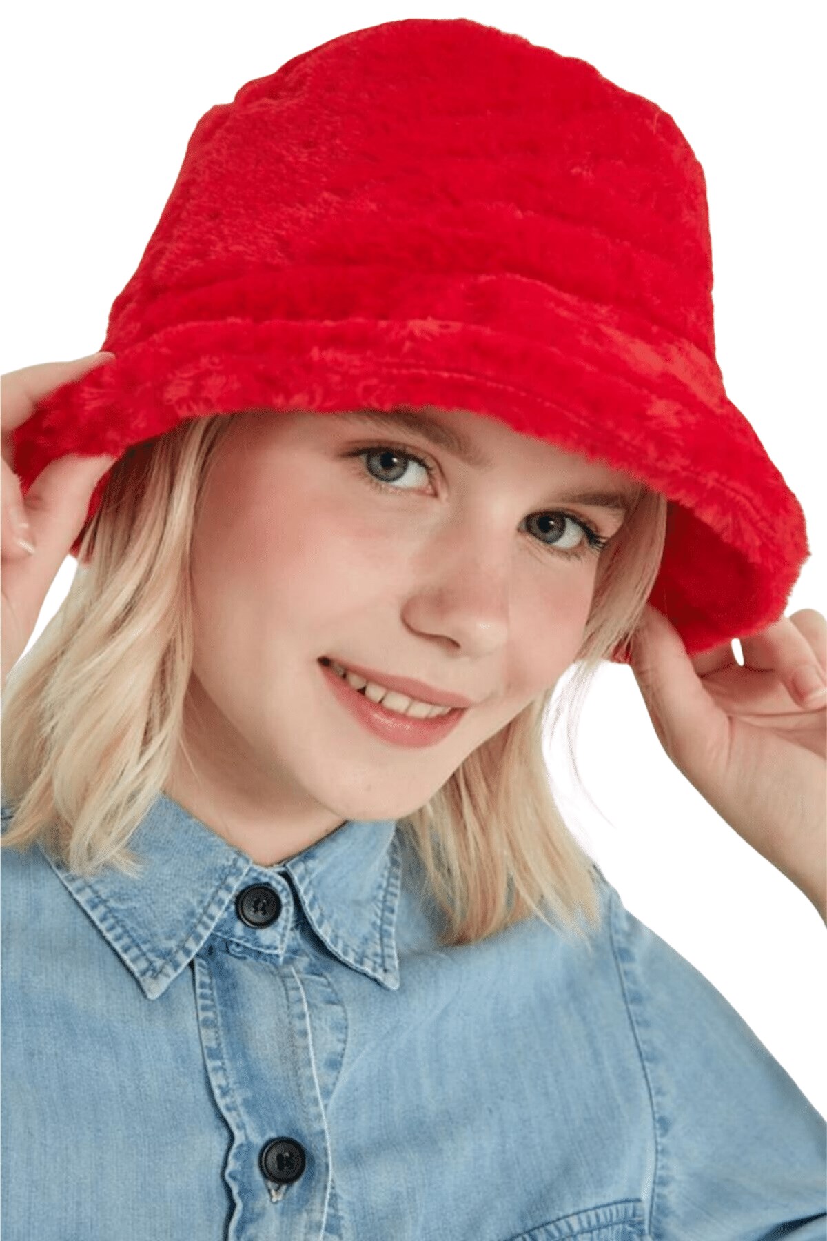 Kadın Kırmızı Peluş Şapka - Butik Buruç