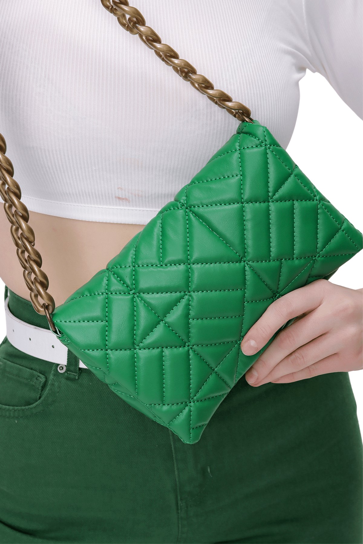 Kadın Yeşil Zincirli Baget Çanta - Butik Buruç