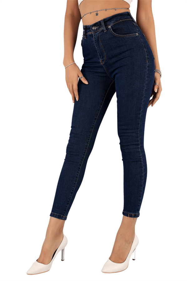 Kadın Koyu Mavi Dar Paça Skinny Jean Pantolon - Butik Buruç