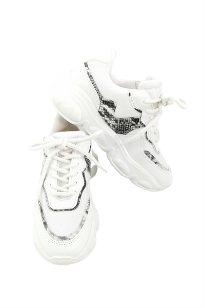 Yılan Desen Kadın Spor Ayakkabı - Beyaz