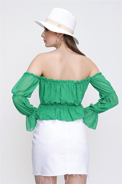 Kadın Yeşil Straplez Şifon Bluz