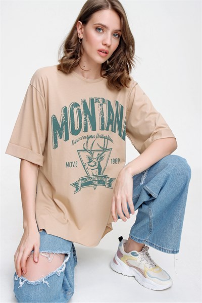 Kadın Camel Montana Baskılı Tişört