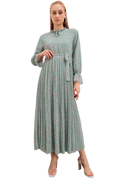 Kadın Mint Şifon Pileli Elbise