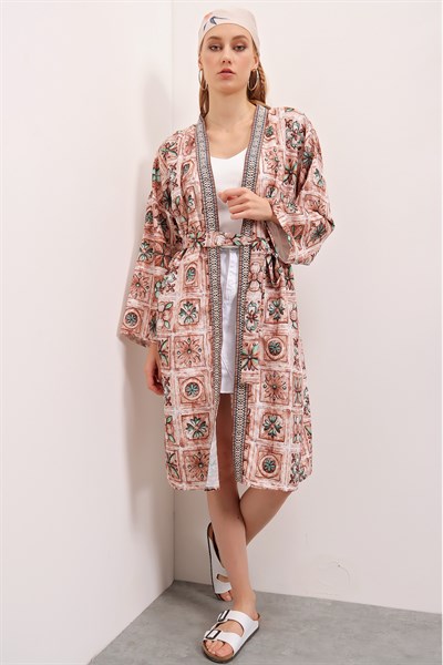 Kadın Taba Kuşaklı Kimono Ceket