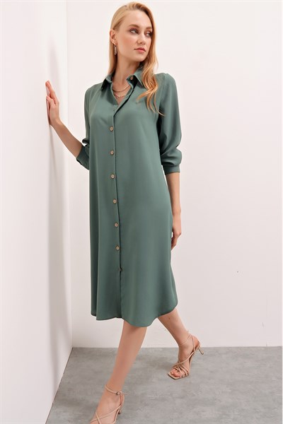 Kadın Z.Yeşil Boydan Düğmeli Uzun Tunik