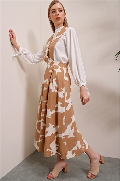 Kadın Camel Kamuflaj Desen Bluz Jile Takım