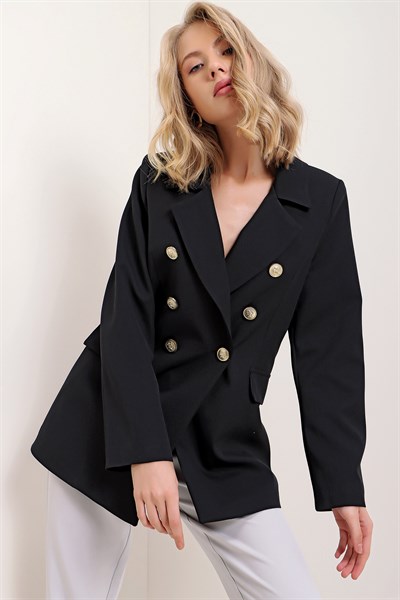 Kadın Siyah Kruvaze Yaka Blazer ceket 