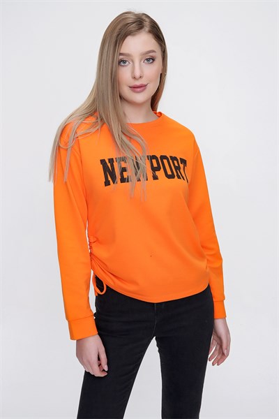 Kadın Turuncu Yanları Büzgülü Sweat