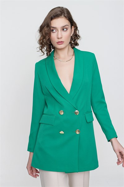 Kadın Yeşil Uzun Düğmeli Blazer Ceket